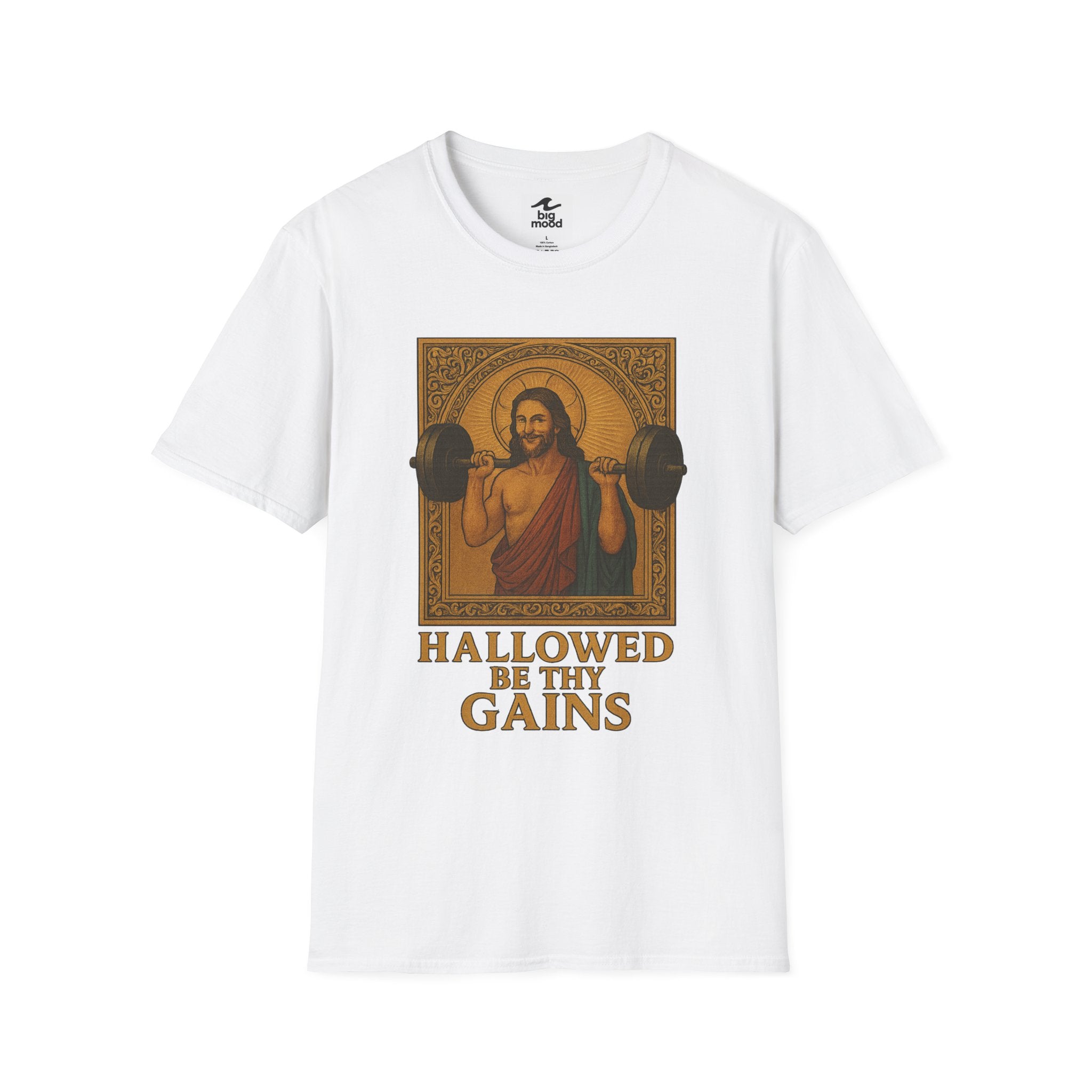 Hallowed Be Thy Gains: Jesus Christ Lifting Weights; Perfect Gym Shirt for Catholics | Jesus Workout Shirt