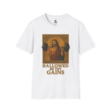 Hallowed Be Thy Gains: Jesus Christ Lifting Weights; Perfect Gym Shirt for Catholics | Jesus Workout Shirt